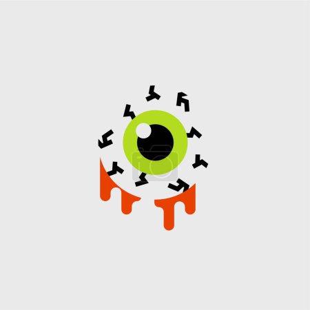 Ilustración de Zombi globo ocular con dibujos animados de sangre lindo, ilustración simple, halloween, espeluznante, aterrador. - Imagen libre de derechos