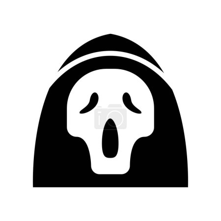 Téléchargez les illustrations : Icône moissonneuse crâne cri halloween, icône Halloween, effrayant, effrayant, Horor, icône simple et minimaliste - en licence libre de droit