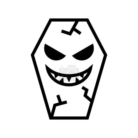 Téléchargez les illustrations : Icon cercueil diable sourire Halloween, icône Halloween, effrayant, effrayant, Horor, icône simple et minimaliste - en licence libre de droit