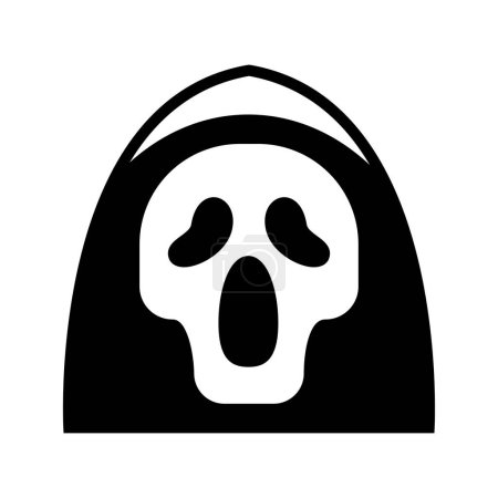 Téléchargez les illustrations : Icône moissonneuse crâne cri halloween, icône Halloween, effrayant, effrayant, Horor, icône simple et minimaliste - en licence libre de droit