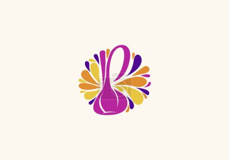 Illustration for Logo Letter P and Garlic Circle Colorful with splash shape, Minimalist Modern and Colorful. Editable File. - Royalty Free Image