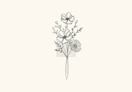 Illustration for Logo Bouquet Flower Line, Logo Hand Draw Boho Floral Botanical, Simple Modern Retro and Minimalist. Editbale FIle - Royalty Free Image