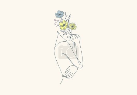 Ilustración de Logo Lady Flower Continous Line Art, Vogue Boho Logo minimalista femenino. Archivo editable - Imagen libre de derechos