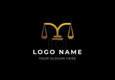 Illustration for Logo Letter M Law Balance scales Gold, Lawyer Attorney Firm, Luxury Elegant Minimalist and Modern Logo Design. Editable File - Royalty Free Image
