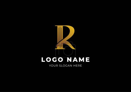Illustration for Logo R and Pillar Law Firm Gold, Modern Luxury and Minimalist Logo Design. Editable File - Royalty Free Image