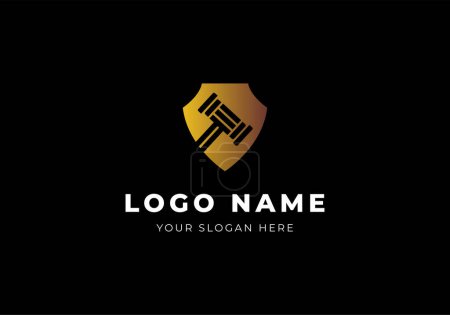 Illustration for Logo Shield Law Hammer Gold  Modern Minimalist and Luxury Logo Design. Editable File - Royalty Free Image