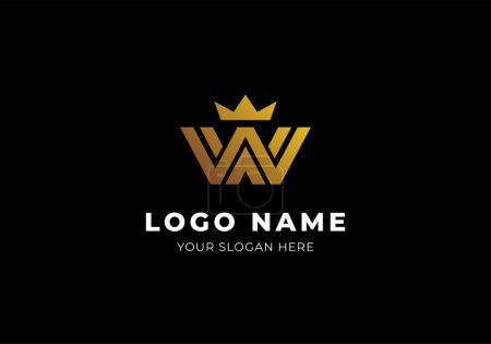 Ilustración de Logo W Line y Crown Gold, moderno diseño de logotipo minimalista y de lujo. Archivo editable - Imagen libre de derechos