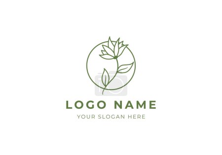 Illustration for Logo line botanical flower branch in circle. Logo boho, floral, line handrawn. editable file - Royalty Free Image