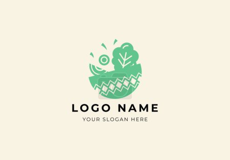Illustration for Logo Bowl and Plant or Vegetable, Vegetarian concept. Modern and minimalist logo design, editable color - Royalty Free Image