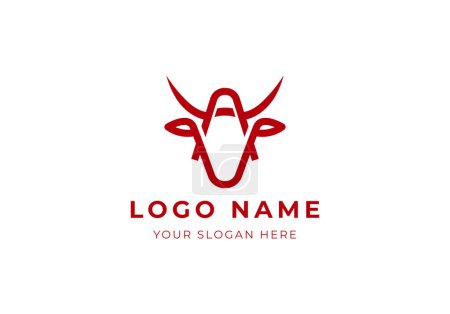 Ilustración de Logo cabeza de vaca y cuerno con letra inicial A. diseño de logotipo minimalista y moderno. Color editable - Imagen libre de derechos