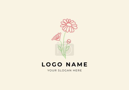 Téléchargez les illustrations : Logo fleur fleur de marguerite. Charmant. Logo rose, minimaliste et moderne. Couleur modifiable - en licence libre de droit