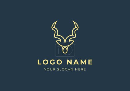 Téléchargez les illustrations : Logo tête d'antilope et corne. design moderne et minimaliste de logo antilope. Couleur modifiable - en licence libre de droit
