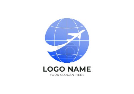 Illustration for Logo plane fly and globe. Earh and airplane logo design. Modern and minimalist logo design. Editable color - Royalty Free Image
