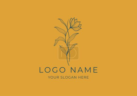 Téléchargez les illustrations : Ligne de logo Fleur et branche Feuille, Boho, botanique, Handrawn logo design. Couleur modifiable - en licence libre de droit