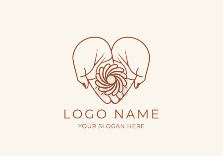 Illustration for Logo Line Open Hand Looking Up or Asking or Pray With Spiral concept, Hole, Spiral Logo Concept. Boho, Line, handrawn logo design, editable color - Royalty Free Image