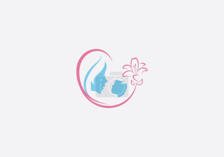 Illustration for Logo Mom and Baby Care with Lily Flower. Editable Color - Royalty Free Image