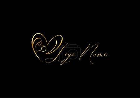 Illustration for Logo Line Mom and Baby, Baby care and Love shape. Luxury, Gold, Elegant Concept. Editable Color - Royalty Free Image