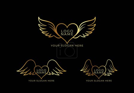 Illustration for Template Logo set Love and Wings Concept. Luxury Gold and Elegant Logo design. Editable color - Royalty Free Image