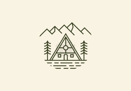 Téléchargez les illustrations : Logo villa avec montagne. Nature, Botanique, moderne, design minimaliste logo. Couleur modifiable - en licence libre de droit