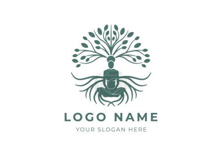 Illustration for Logo Women Meditation with Botanical Concept. Yoga, Nature, Female Logo Design. Editable color - Royalty Free Image