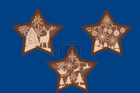 Illustration for CHRISTMAS STARS ORNAMENTS Digital multilayer layout files are specially prepared for the laser cut, CNC router machine and other cutting machines. - Royalty Free Image