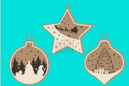 Illustration for CHRISTMAS ORNAMENTS Digital multilayer layout files are specially prepared for the laser cut, CNC router machine and other cutting machines. - Royalty Free Image