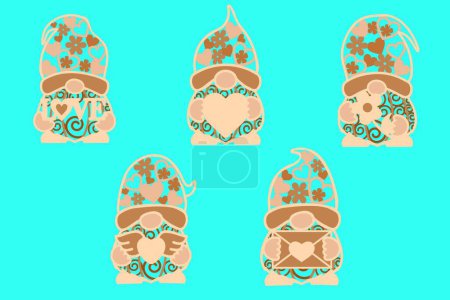 Illustration for Valentine's Day GNOMES Digital multilayer layout files are specially prepared for the laser cut, CNC router machine and other cutting machines. - Royalty Free Image