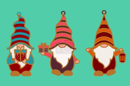 Illustration for CHRISTMAS GNOMES ORNAMENTS Digital multilayer layout files are specially prepared for the laser cut, CNC router machine and other cutting machines. - Royalty Free Image