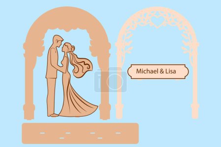 Illustration for Wedding Digital multilayer layout files are specially prepared for the laser cut, CNC router machine and other cutting machines. - Royalty Free Image
