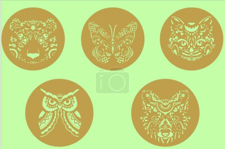 Illustration for Animal Cup Coasters Digital multilayer layout files are specially prepared for the laser cut, CNC router machine and other cutting machines. - Royalty Free Image