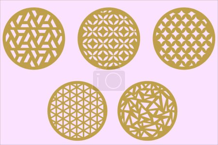 Illustration for Geometric Cup Coasters Digital multilayer layout files are specially prepared for the laser cut, CNC router machine and other cutting machines. - Royalty Free Image