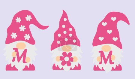 Illustration for Mothers Day Gnomes Panel Digital multilayer layout files are specially prepared for the laser cut, CNC router machine and other cutting machines. - Royalty Free Image