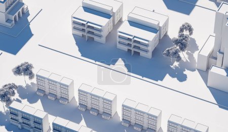 Vue aérienne d'une rue résidentielle de la ville en forme de jouet en papier. rendu 3D