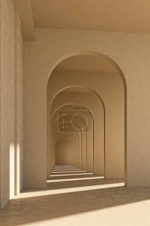 Photo for Passage with arched portals in perspective. 3D rendering - Royalty Free Image