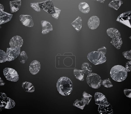 Photo for Abstract background of falling diamonds within rear ray of light. Over black background. 3D rendering - Royalty Free Image