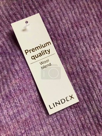 Photo for Close-up of the Lindex brand for woolen clothing.Clothing label. - Royalty Free Image