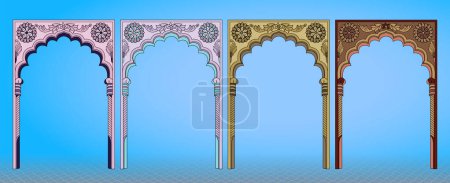 Traditional Indian Mughal architecture elements. Can be used in wedding cards, greetings, and invitations. Vector illustration