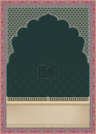 Indian Mughal arch frame. Wedding invitation template design. Can be used for Mughal wedding invite, greetings card, welcome note, Islamic topic.
