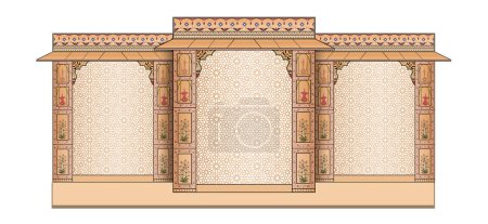 Mughal Wedding Arch structure. Can be used in the wedding stage backdrop, invitation card design. Vector illustration