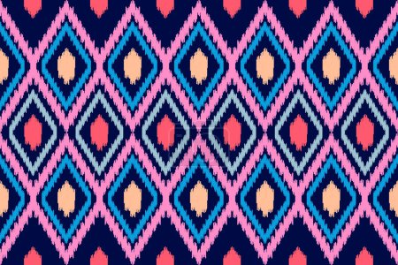 Téléchargez les photos : Ikat fond abstrait de motif sans couture pour le design textile. Peut être utilisé dans la conception de tissu pour vêtements, emballage, tapis, mode, textile, tissu, chemise - en image libre de droit