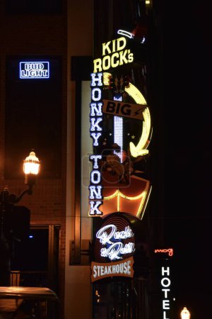 Photo for Neon Bar signs in Nashville. Nightime scene. Nashville TN, US. September 2019 - Royalty Free Image