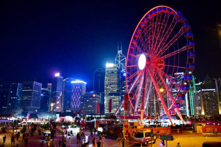 Photo for Hong Kong. November 11, 2018. The Hong Kong Observation Wheel, Central Harbourfront taken at night. - Royalty Free Image