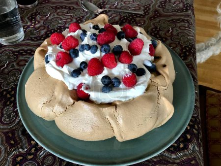 Photo for A Traditional Norwegian Meringue and fruit dessert. Kristiansand, Norway - Royalty Free Image