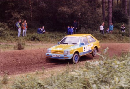 Photo for Mazda 323 driven by Keith Bramley at The Sutherland Dukeries Car Rally, Clumber Park, Nottingham, England, UK. June 1987. - Royalty Free Image
