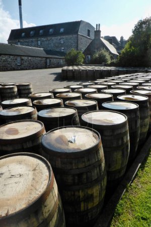 Photo for Whisky Barrels outside The Glenmorangie Distillery. Tain, Scotland, September 16, 2014. - Royalty Free Image