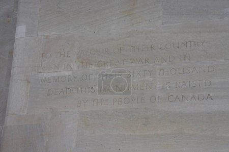Photo for Information carved on the walls of The Canadian National Vimy Memorial at Vimy Ridge. Vimy, France, August 19, 2012. - Royalty Free Image