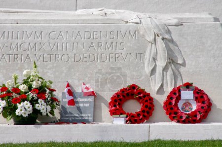 Photo for Poppy Wreaths laid at The Canadian National Vimy Memorial at Vimy Ridge. Vimy, France, August 19, 2012. - Royalty Free Image