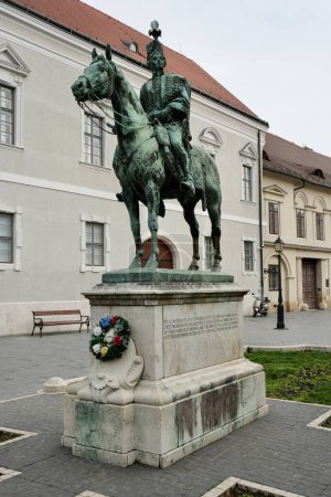 Photo for Statue of Hussar General Andras Hadik, mounted on his horse. Rubbing the testicles brings good luck! Budapest, Hungary, February 27, 2024. - Royalty Free Image