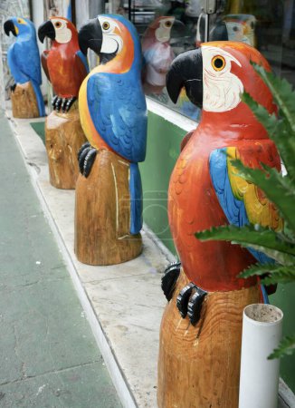 Photo for Brightly painted parrot statues close to The Selaron Steps, Rio de Janeiro, Brazil, October 27, 2023. - Royalty Free Image