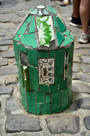Photo for Tiled Green Bollard close to the Selaron Steps, Rio de Janeiro, Brazil, October 27, 2023. - Royalty Free Image